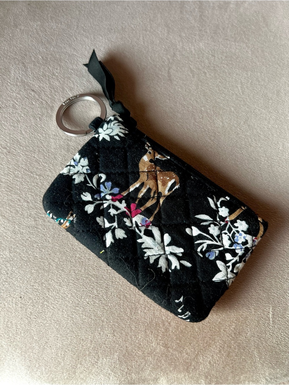 Vera Bradley Merry Mischief Zip ID Case Deer Holiday Print with Key Ring